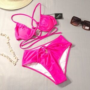 Zaful Women's Bikini Two-Piece Swimsuit String Strappy Pink S